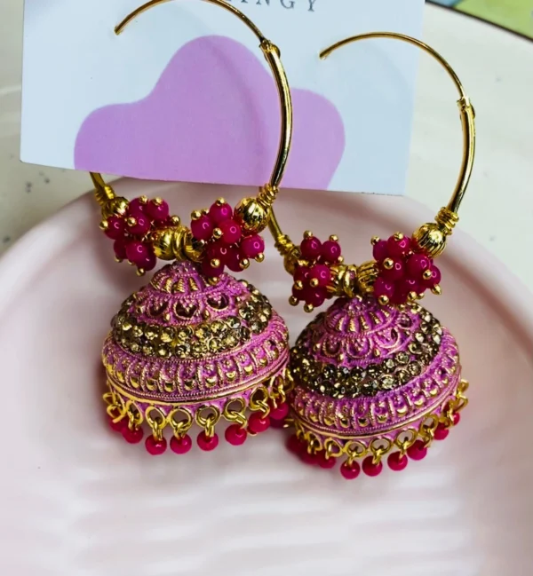Pink jhumka earrings